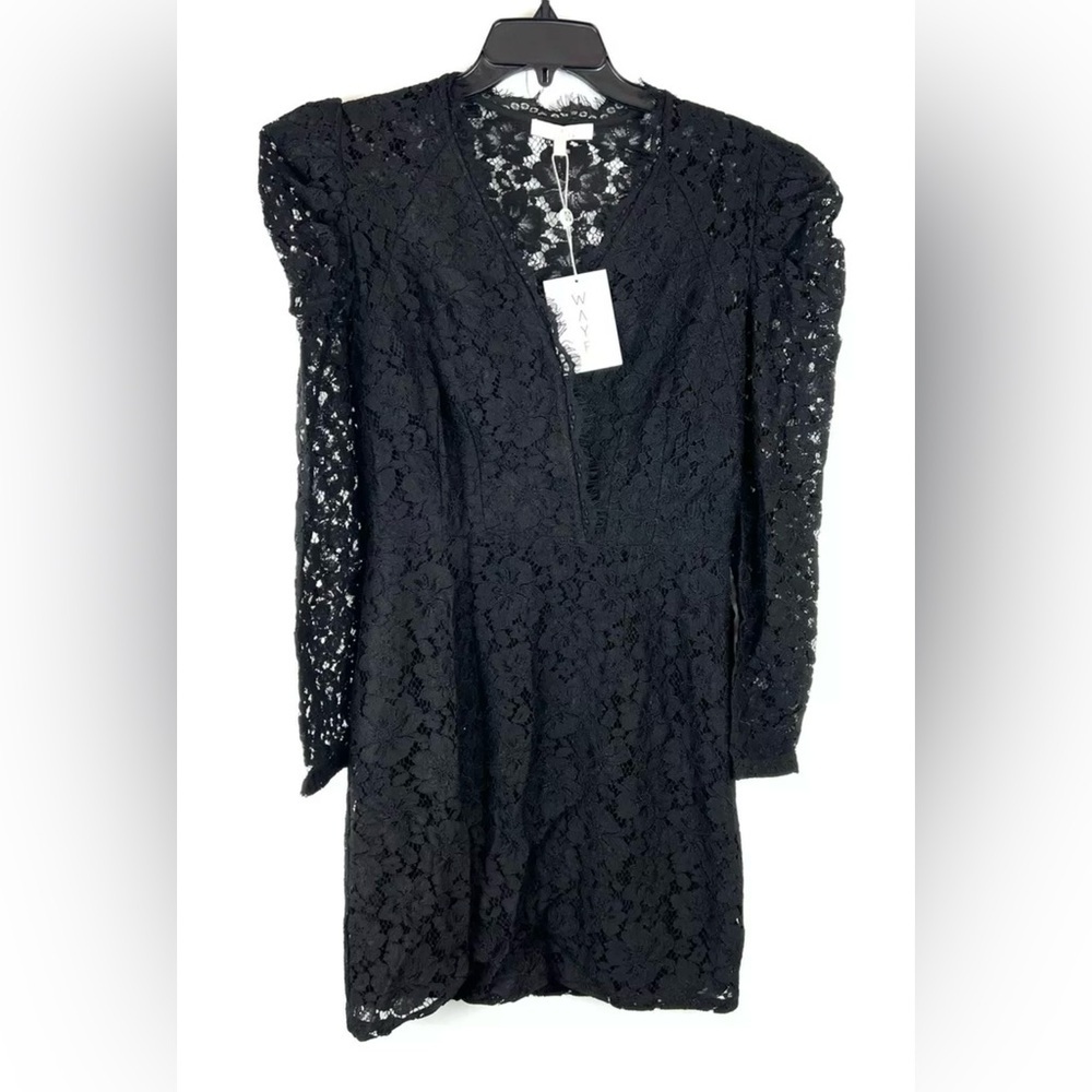 WAYF Women’s Black Lace Long Sleeve Mini Dress Size S